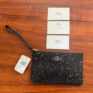COACH Wristlet in Star Glitter Fabric Black Silver Leather - NWT $85